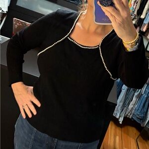 Elegant Black Sweater with Pearl Detailing